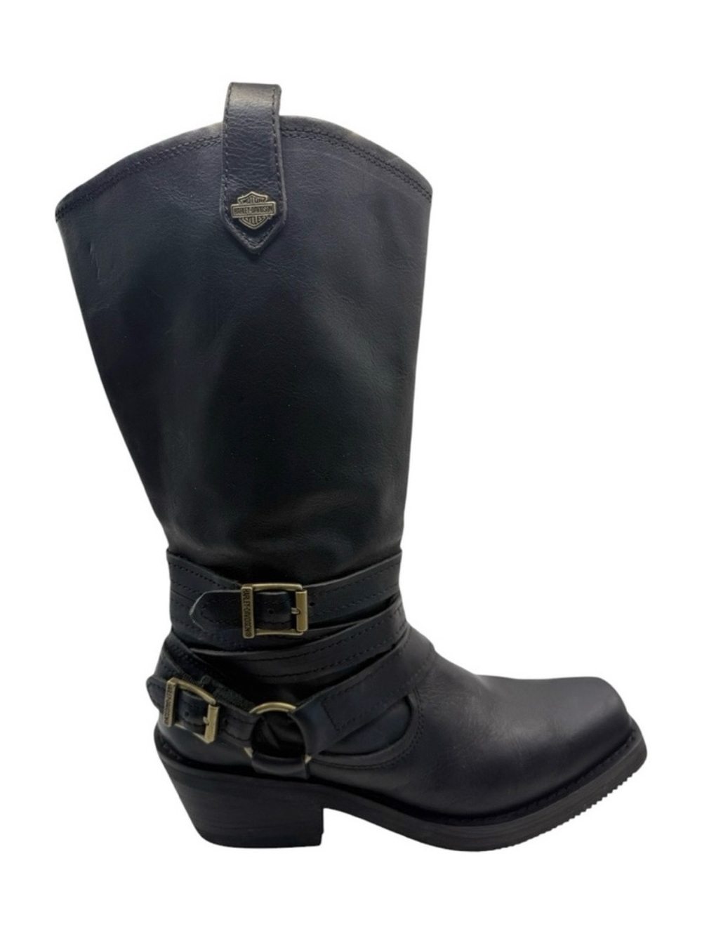 Harley-Davidson Black Leather Mid-Calf Buckle Boots